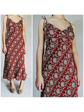 J.CREW Dress Red Brown & Cream White Paisley Silk Midi Dress Size 4